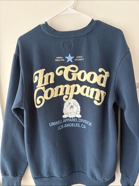 Unwell crew neck navy blue oversized sweatshirt with shaggy dog